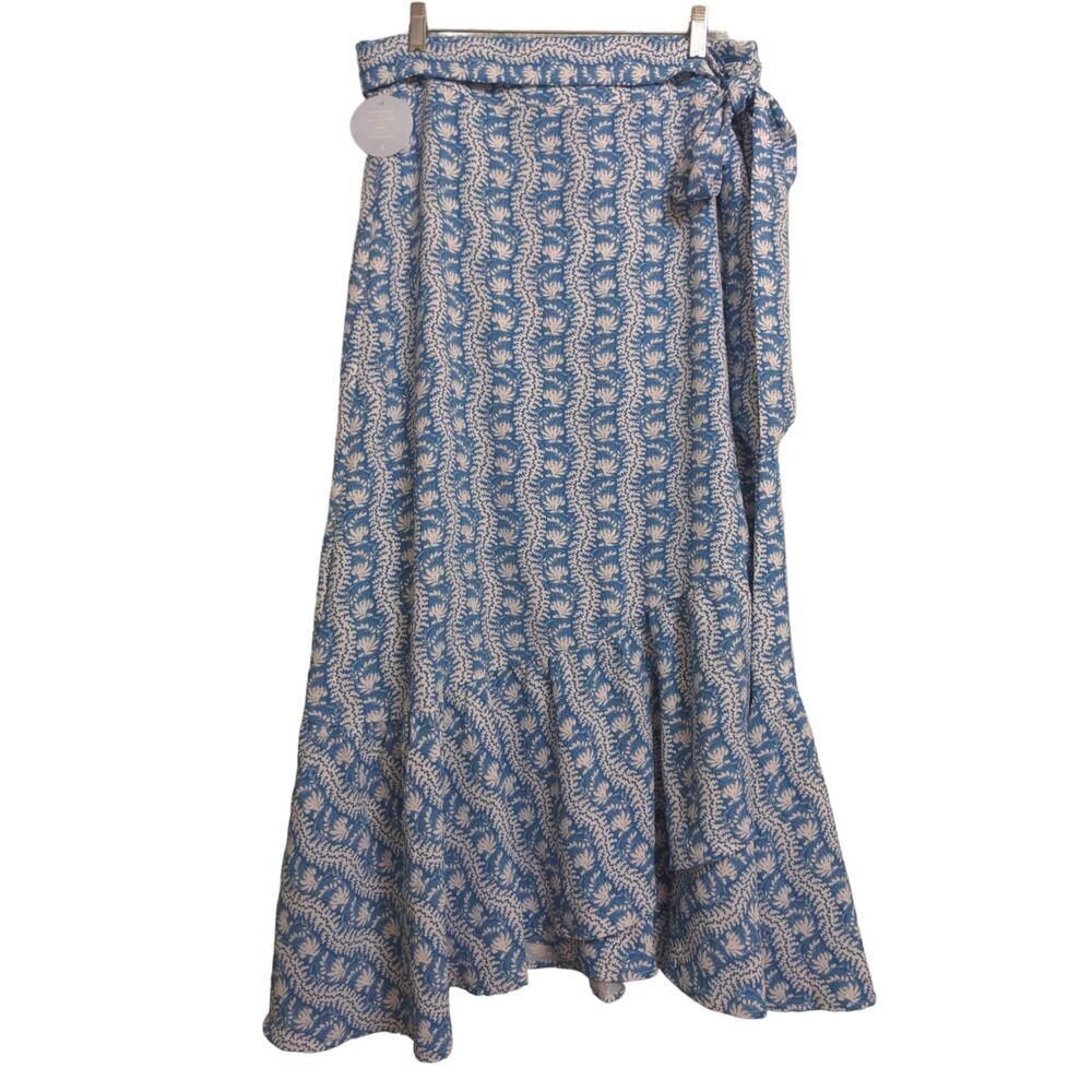 Hill House The Mirabel Skirt Trailing Vine Blue Linear Floral Poly Crepe XL New